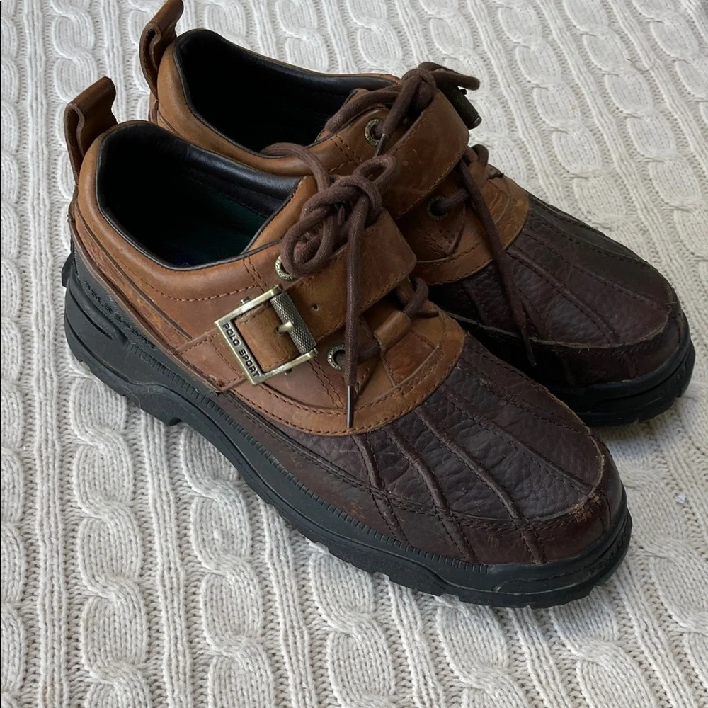 Ralph Lauren Polo Sport Dover III Duck Ankle Boots Two-Tone Brown Leather 7B